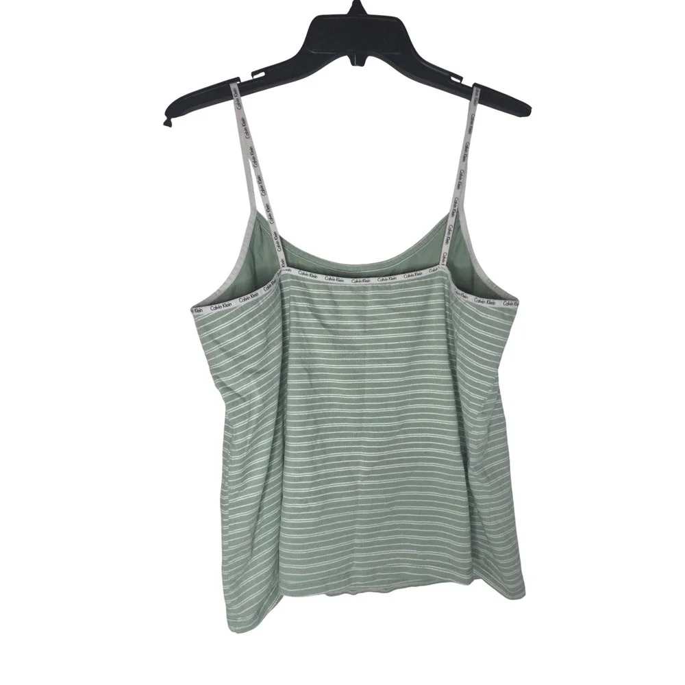 Calvin Klein Womens XL Sage Green White Striped Pajama Set Cami Shorts QP13910
